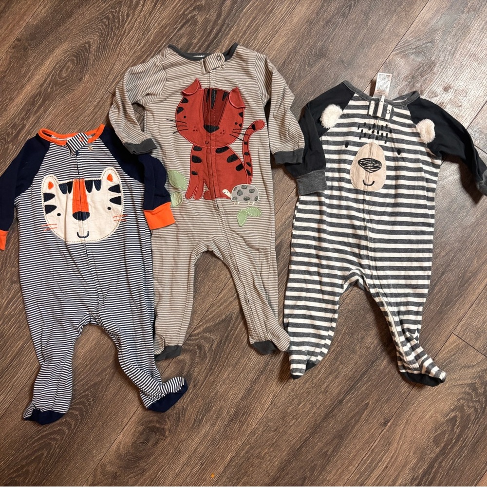 Gerber Kids One Pieces with Animal Prints in Black, Gray, and Orange